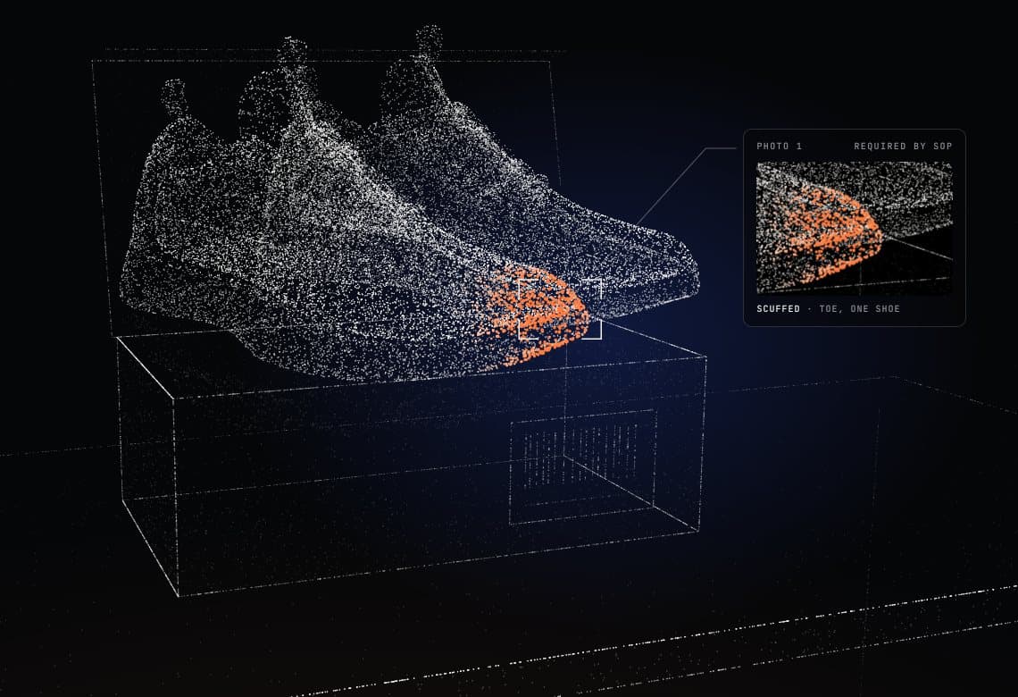 The scuffed toe of the runner, drawn in dots, with the photo the SOP requires